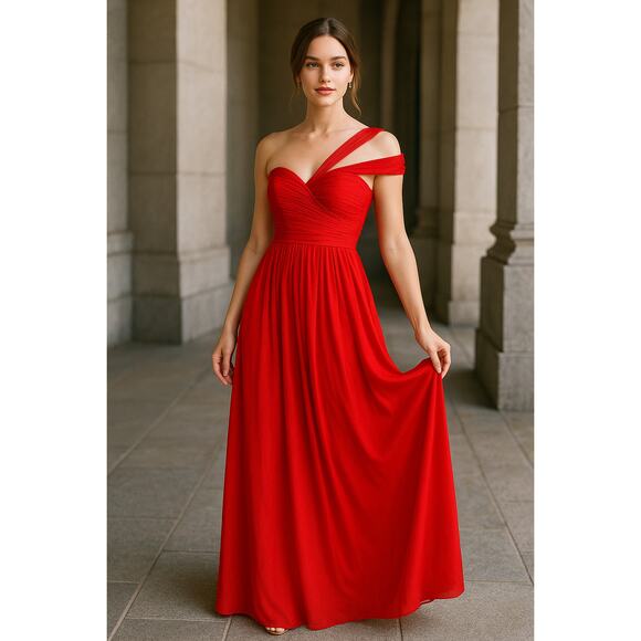 BCBGMAXAZRIA Jamille One-Shoulder Chiffon Evening Gown Red Berry 0 Formal Event - Picture 1 of 10